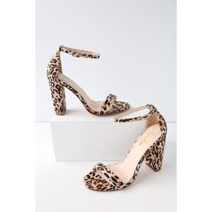 Lulus Taylor Leopard Suede Ankle Strap Heels Beige - Size 7.5